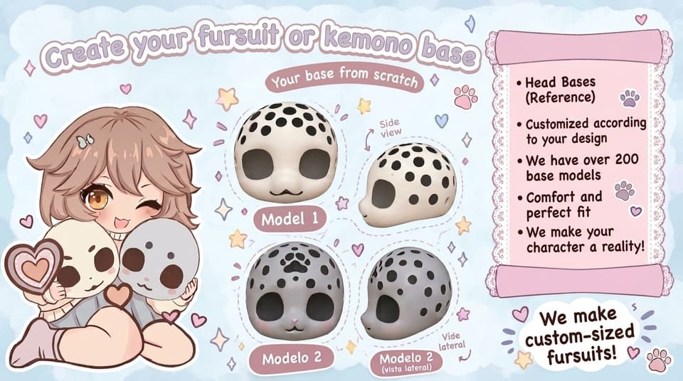 How we build your fursuit or kemono base: pick a base model, we customize it to your design.