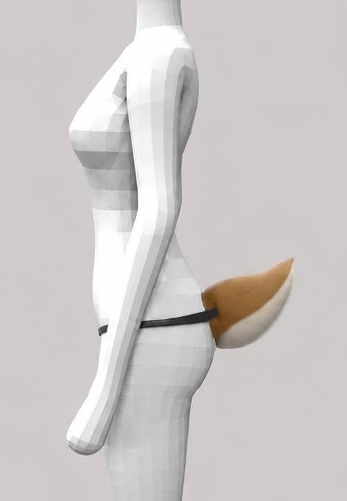 Referencia 3D de una cola corta estilo ciervo o conejo, color canela.