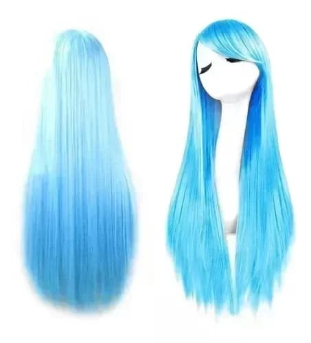 Peluca de cosplay color celeste, 70 centímetros.