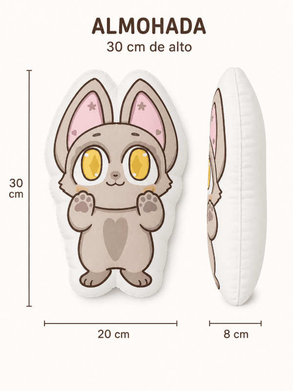 Diagrama de peluche personalizado de 30 centímetros de alto con medidas.